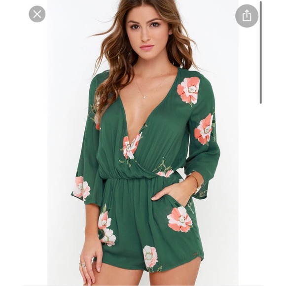 O'Neill Indica Green long sleeved Floral Print Romper size small - Picture 1 of 12